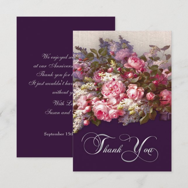 Cuadros florales Gracias Tarjeta De Aniversario Bo (Anverso / Reverso)