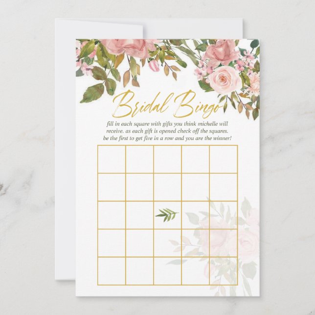 Cuadros florales Rubor Pink and Gold Bridal Bingo (Anverso)