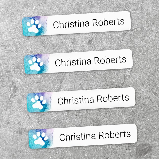 Cuadros imprimen etiquetas de ropa acuática (Cute paw prints aqua watercolor clothing labels)