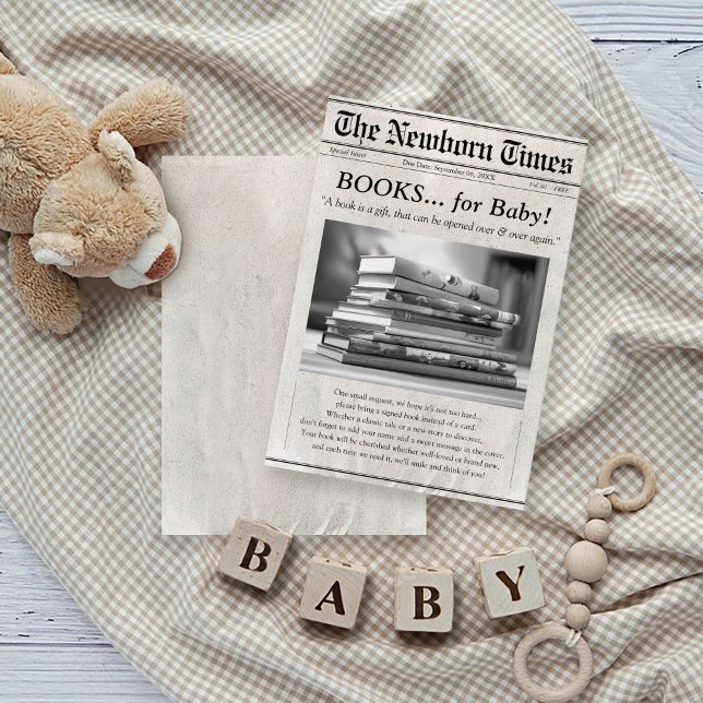 Cuadros libros de periódicos para la tarjeta de in (Cute The Newborn Times newspaper style Baby shower Invitation books for baby insert enclosure card)