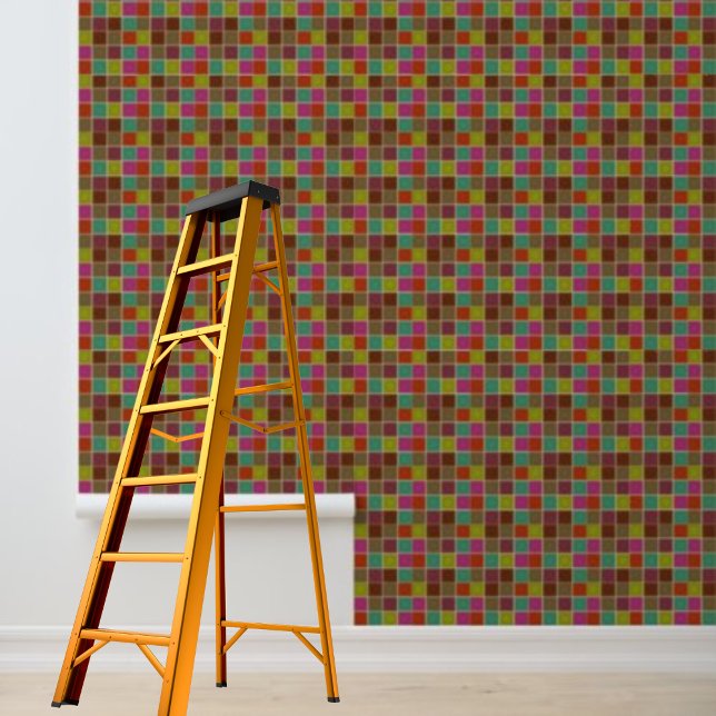 Cuadros multicolores de papel pintado de palo y pe (Peel and stick wallpaper multi-colored squares wallpaper)