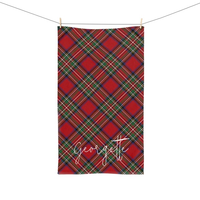 Cuadros Personalizados Rojo Verde Rústico Stewart  (Elegant Rustic Plaid Script Stewart Tartan Hand Towel)