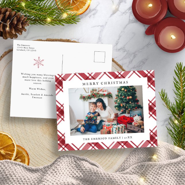 Cuadros rojos de Navidad (Christmas Red Plaid Holiday Postcard
)