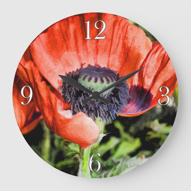 Cuadros rojos y flores de estambre Reloj fotográfi (Anverso)