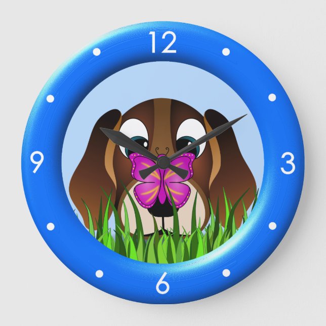 Cuajo Beagle Cuppy Dog Mariposa Grande Reloj Redon (Anverso)