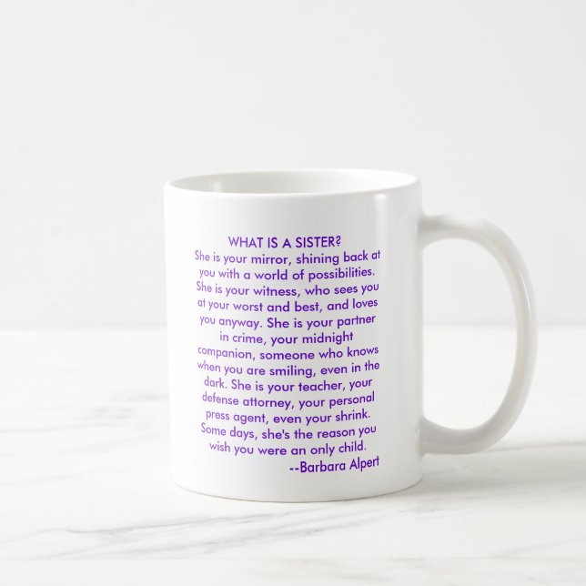 ¿Cuál es una hermana? Taza con la cita de Barbara (Derecha)