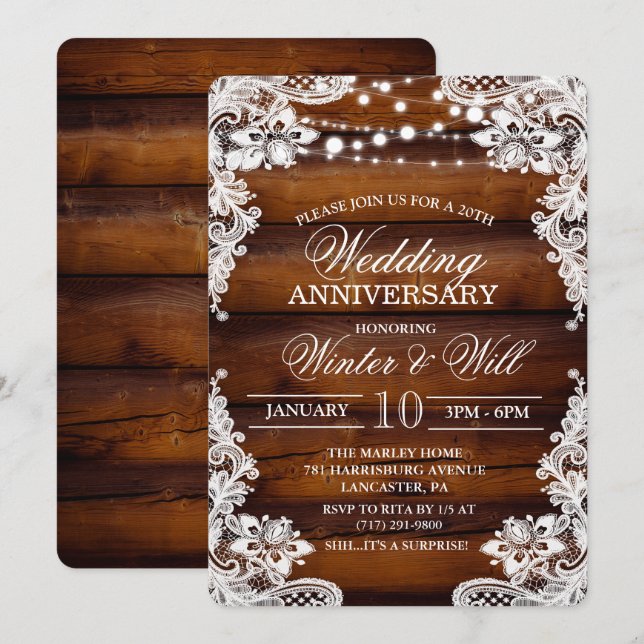 CUALQUIER AÑO - Invitación de Jubilación de Encaje (Anverso / Reverso)