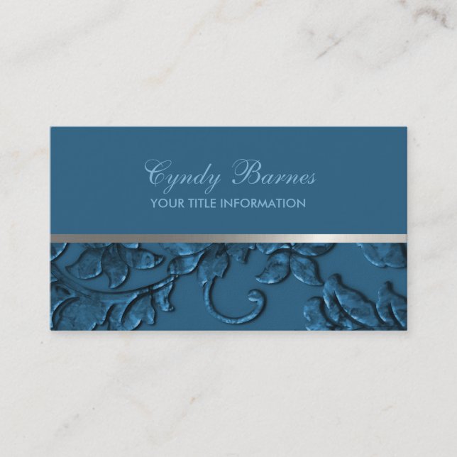 Cualquier color con tarjeta de visita Blue Damask (Anverso)