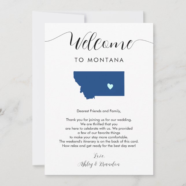 Cualquier color Montana Boda Bienvenido Itinerario (Anverso)
