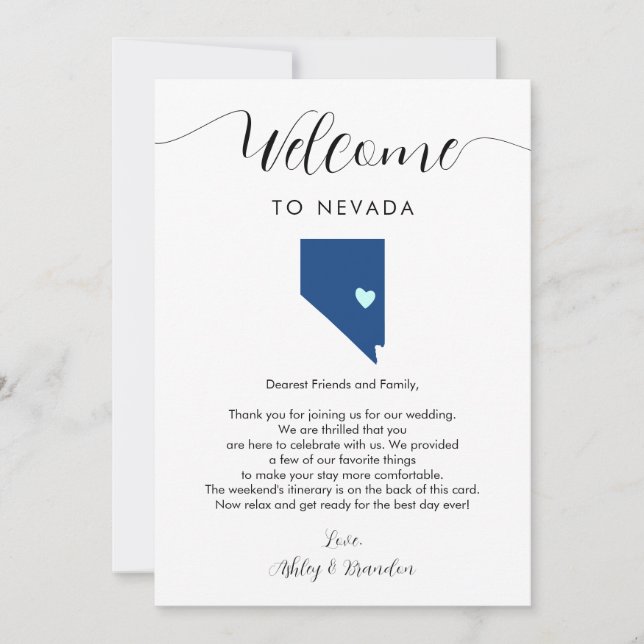 Cualquier color Nevada Boda bienvenido Itinerario (Anverso)
