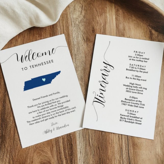 Cualquier color Tennessee Boda Bienvenido Itinerar (Subido por el creador)