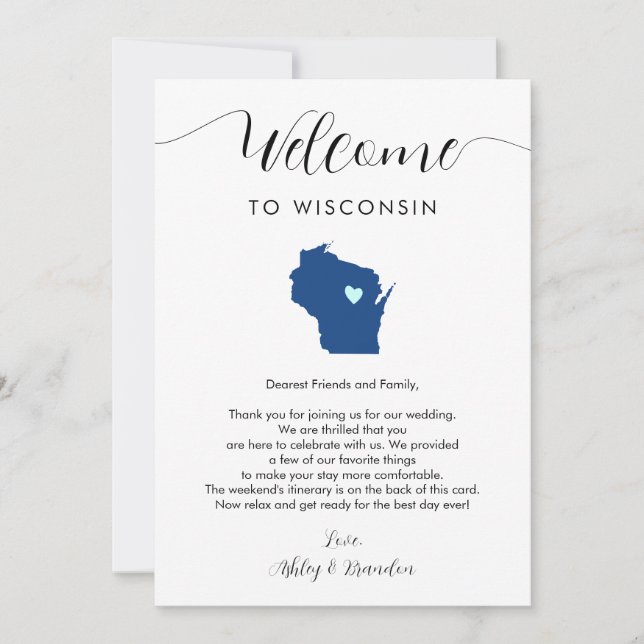 Cualquier color Wisconsin Boda Bienvenida Itinerar (Anverso)