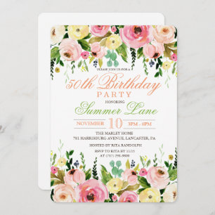 CUALQUIER EDAD - Invitación a cumpleaños con flore