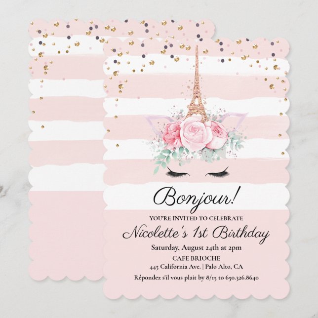 CUALQUIER EDAD - Invitación a cumpleaños floral de (Anverso / Reverso)