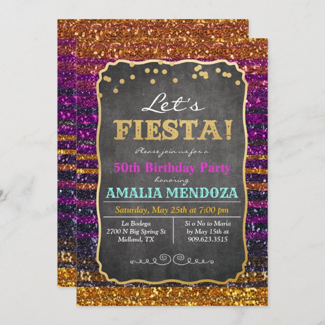 CUALQUIER EDAD - Invitación al Purpurina de cumple (Anverso / Reverso)