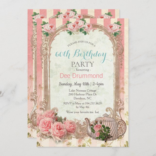 CUALQUIER EDAD - Invitación de cumpleaños al té co (Anverso / Reverso)