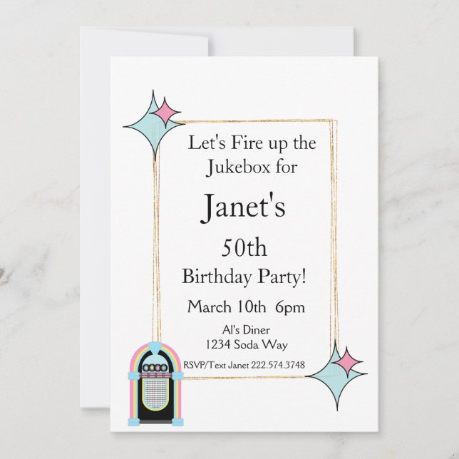Cualquier edad, invitación de cumpleaños de Jukebo (Anverso)