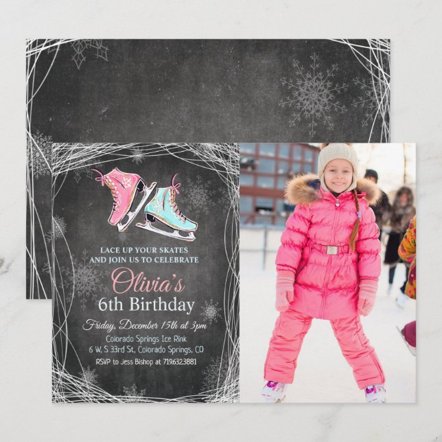 CUALQUIER EDAD - Invitación de cumpleaños de patin (Anverso / Reverso)