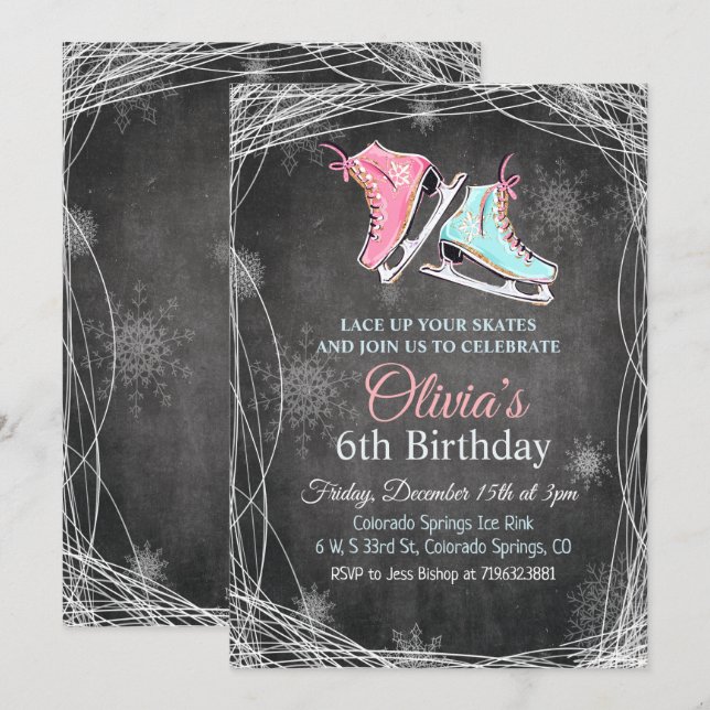 CUALQUIER EDAD - Invitación de cumpleaños de patin (Anverso / Reverso)
