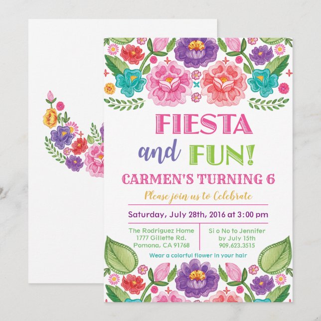 CUALQUIER EDAD - Invitación de cumpleaños Fiesta F (Anverso / Reverso)