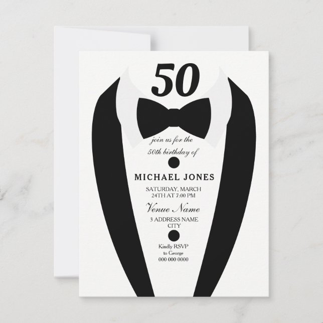 Cualquier Edad Tuxedo Hombres Invitación a Fiesta  (Anverso)