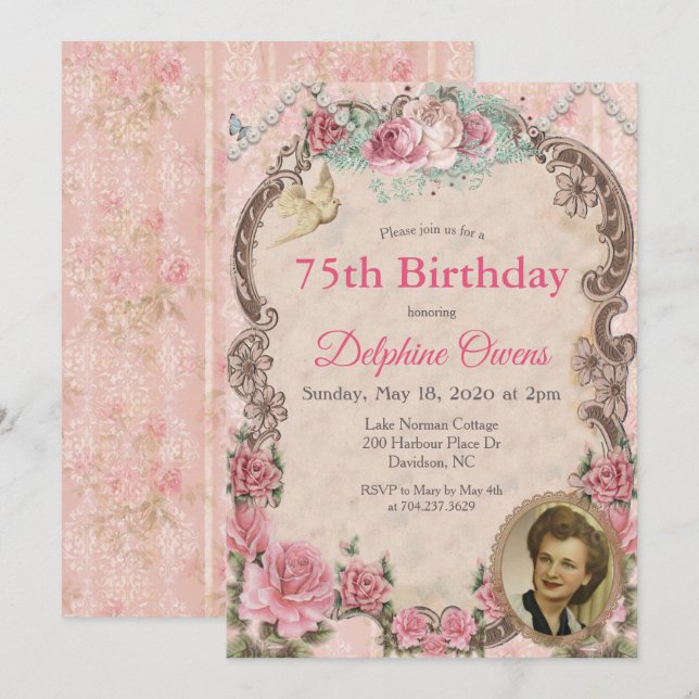 CUALQUIER EDAD - Vintage Invitación de cumpleaños  (Anverso / Reverso)