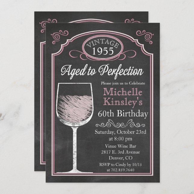CUALQUIER EDAD Wine Chalkboard Invitación al cumpl (Anverso / Reverso)