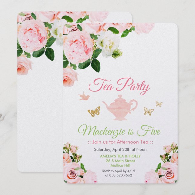 CUALQUIER EVENTO - Invitación a Fiesta de Té Flora (Anverso / Reverso)