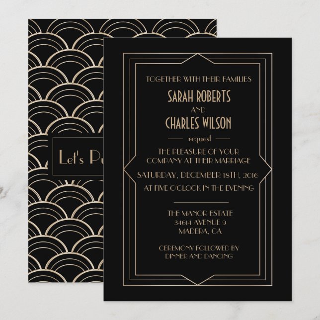 CUALQUIER EVENTO - Invitación Art Déco de la Gran  (Anverso / Reverso)