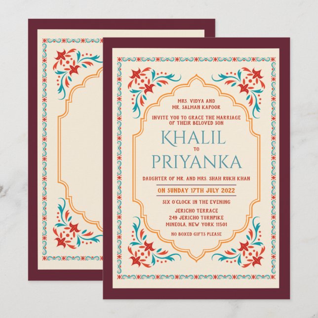 CUALQUIER EVENTO - Invitación de boda india para l (Anverso / Reverso)