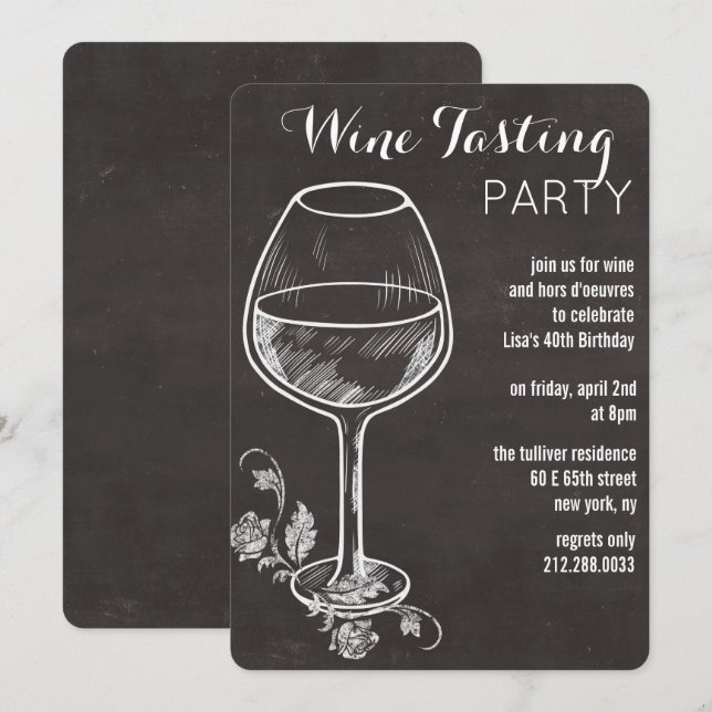 Cualquier evento - Invitación de vaso de vino con  (Anverso / Reverso)