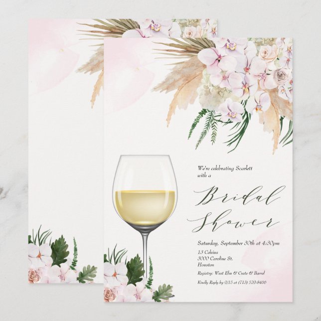 CUALQUIER EVENTO - Invitación Floral de Copa de Vi (Anverso / Reverso)