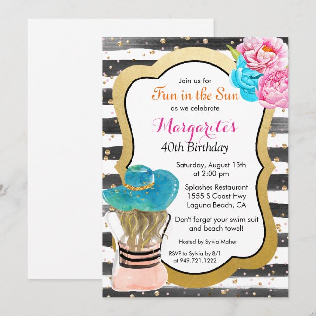 CUALQUIER EVENTO - Invitación floral de raya de ac (Anverso / Reverso)