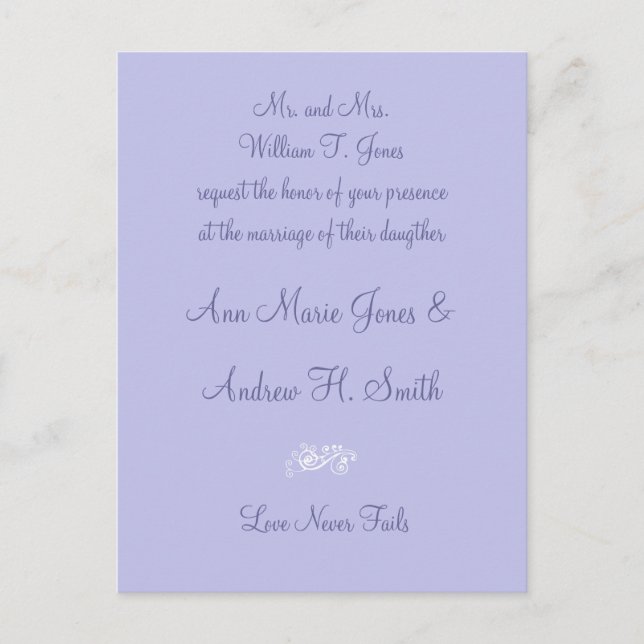 Cualquier invitación color azul perwinkle Boda (Anverso)