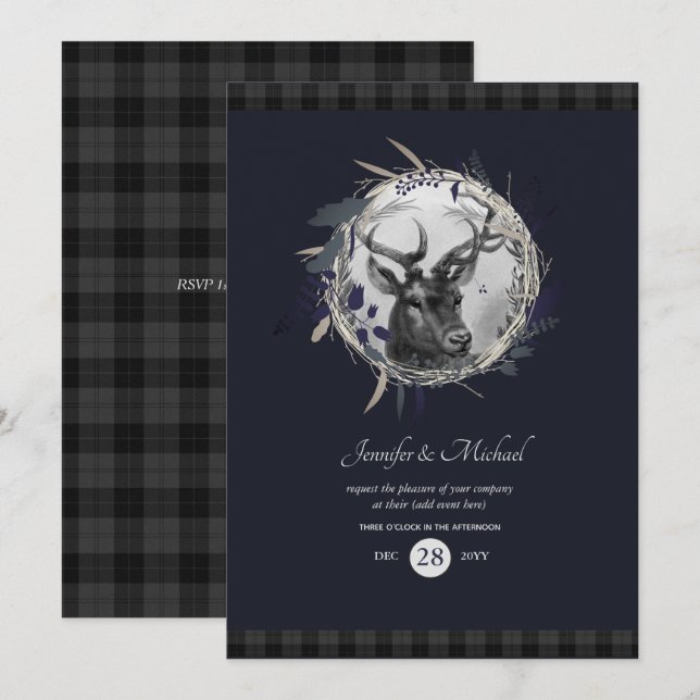 Cualquier invitación - Tartán gris azulado con cie (Anverso / Reverso)