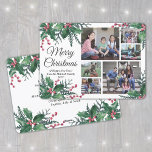 Cualquier Navidad de texto Holly & Berries 6 Colla<br><div class="desc">Envía elegantes saludos alegres y comparte 6 de tus fotos favoritas con una tarjeta de vacaciones de collage de fotos personalizados. Todo el texto de esta plantilla es sencillo para el personalizar de incluir cualquier texto, como Feliz Navidad, Felices Fiestas, Saludos de Temporadas, Saludos de Año Nuevo, etc. (IMAGE PLACEMENT...</div>