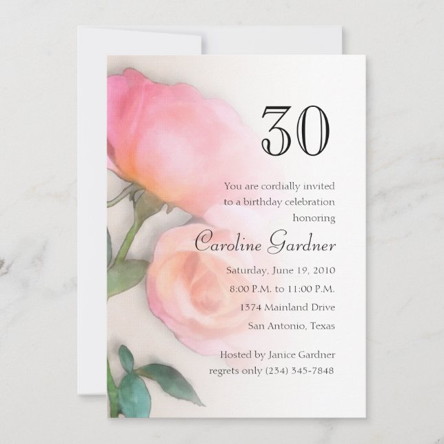 Cualquier número Invitación de cumpleaños rosas ro (Anverso)