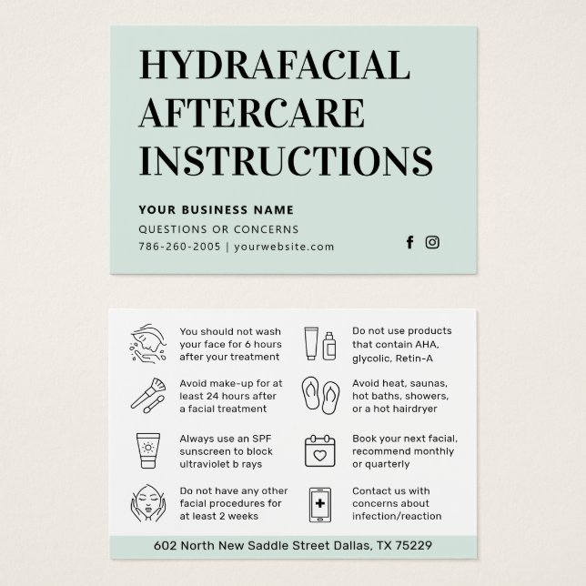 Cualquier Tarjeta de Instrucciones HidraFacial Aft (Anverso y reverso)