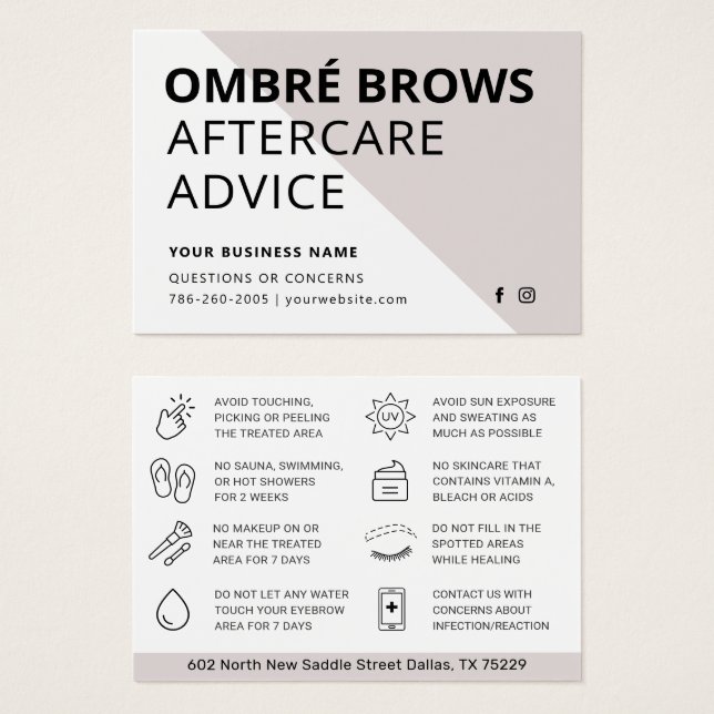 Cualquier tarjeta de postre color Ombre Polvo Brow (Anverso y reverso)