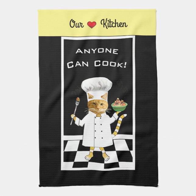 ¡Cualquiera Puede Cocinar! Toalla de cocina negra (Vertical)