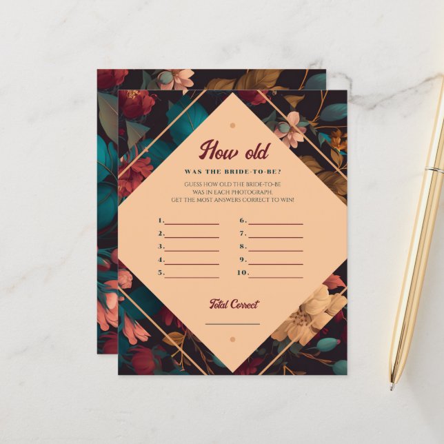 ¿Cuántos años tenía la novia? Hoja de papel de jue (Anverso/Reverso In Situ)