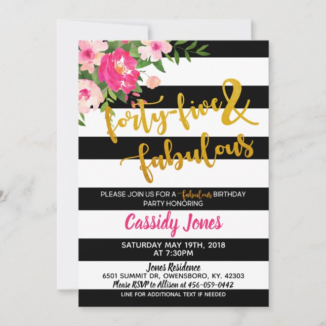 Cuarenta y cinco y fabulosa invitación para el cum (Anverso)