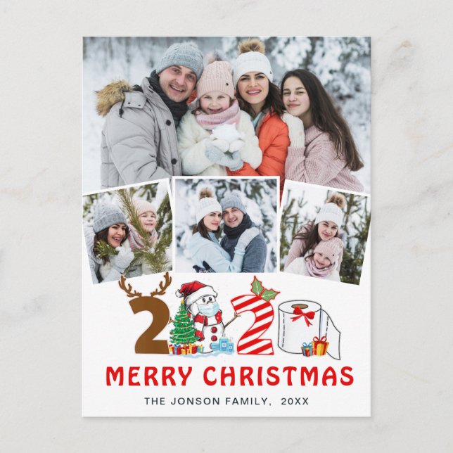 Cuarentena Feliz Navidad Rústico 4 Fotos Saludos (Anverso)