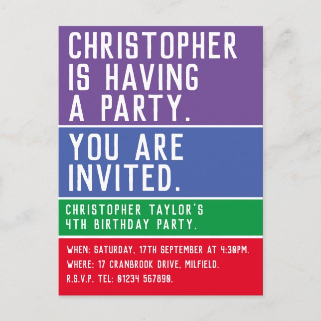 Cuarta invitación para fiesta de cumpleaños del ni (Anverso)