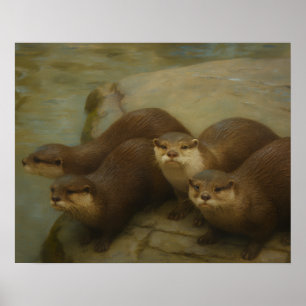 Cuarteto Otter - Impresión de arte de vida salvaje