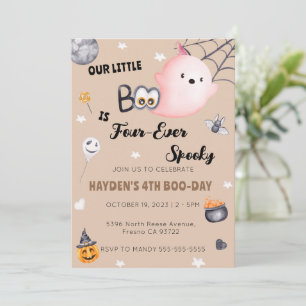 Cuarto cumpleaños de Halloween cuatro invitaciones