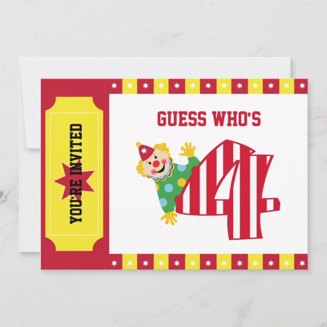 Cuarto cumpleaños saludando invitación a payasos c (Anverso)