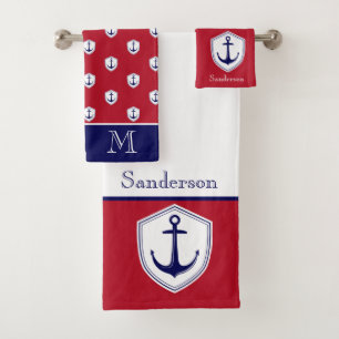 Cuarto de baño de la Marina Azul Blanco Rojo
