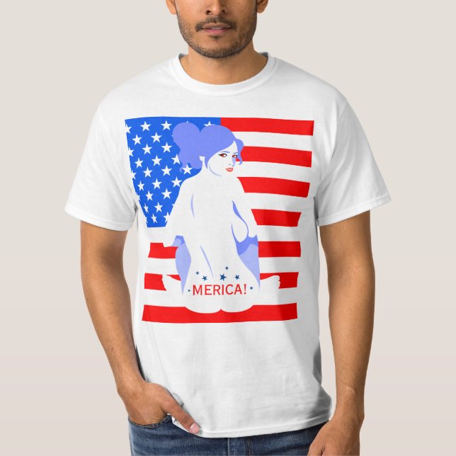 Cuarto de julio "MERICA!" Camiseta del sello del (Anverso)