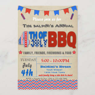 Cuarto de la invitación del Bbq de julio